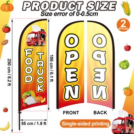 Hillsuren 2 Set Food Truck Advertising Swooper Flag Banner 8.2ft Open Feather Flag with Pole and Ground Stake Advertising Feather Banners Sign for Food Truck Business Outside