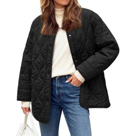 Flygo Women's Oversized Quilted Lightweight Jacket Button Down Puffer Padded Outerwear with Pocket(Black-M)