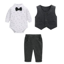 Famuka Baby Boy Suit Tuxedo Jacket Christening Suit Party Suit Boys Suit 3-Piece, gray