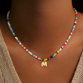 Treasure Bender Colorful Initial Necklace for Girls Kids Women, Dainty 18K Gold Plated Bubble M Letter Initial Necklace Teen Girls Gifts Trendy Stuff Birthday Gifts for 5 6 7 8 9 10 Yearl Old Girl