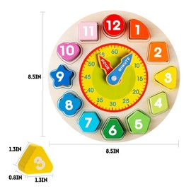 Skrtuan Wooden Sorting Clock Toy for Toddlers 1-3 Years Old, Montessori Early Learning Toy for Teaching Time, Numbers, Shapes & Colors, Educational Gift for Baby Kids
