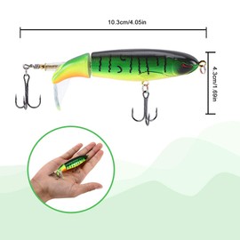 6PCS Whopper Fishing Lure, Bass Popper Lure kit, Topwater Fishing Lures with Rotating Tail with Storage Box, Floating Popper for Freshwater Saltwater