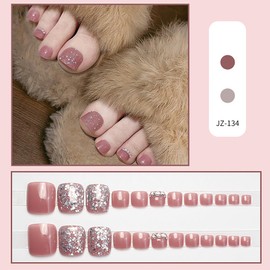 SEMTIM Nail Tips for Feet, 24 Pieces, Thumb Nail Stickers, Foot False Nails, Tips, Reusable, Gel, Nail Tips, Summer, Weddings, Coming-of-Age Ceremonies, Easy Removable, For Feet (JZ-134)