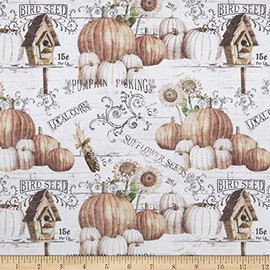 Springs Creative Harvest Pumpkin Farmhouse Fabric, White