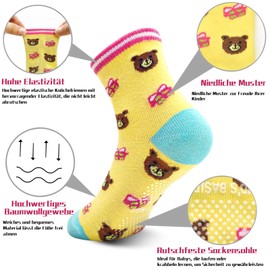 ELUTONG Stopper Socks Children 12 Pairs Toddler Girls ABS Non-Slip Socks Non-Slip Socks Children Non-Slip Children's Socks for 1-7 Years Children and Girls, 04 Bear Child, 3 - 5 years