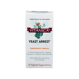 Vitanica Yeast Arrest, Homeopathic Vaginal Suppositories, for Yeast Infection Symptoms, Relieves Burning, Itching & Discharge, with Boric Acid, Tea Tree Oil & Probiotics, Vegan (Yeast Arrest, 14)