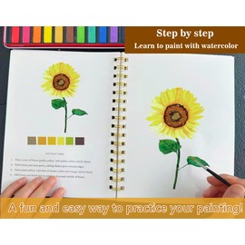 Watercolor Workbooks Coloring Book Easy Nature Scenes Beginner Friendly Watercolor Paint Set Art Crafts Painting Kit for Creative Exploration Gift for Adults Teens (Flowers,Without Palette)