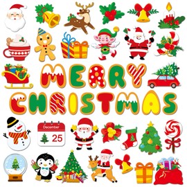 36 Pieces Christmas Refrigerator Magnets Merry Christmas Magnetic Refrigerator Cover Santa Claus Fridge Magnet Stickers Happy Holiday Decoration for Car Mailbox Locker Fridge Cabinets Home Decor