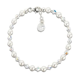 Schöner-SD Fine Pearl Bracelet with Sparkling Crystal and 925 Silver Clasp, Sterling Silver, Pearl