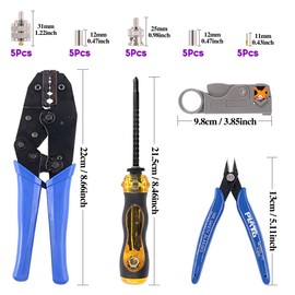 Swpeet 14 Pcs Professional Coaxial Cable Tool Kit with Ratcheting Stripper, 10pcs BNC Crimp Connectors