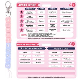 BOXOB Newborn Badge Reference Cards & Beads Bracelet, Pediatric Vitals Card Hello World Recording Tool Newborn Assessment Guide Accessories for Nurses Hospital