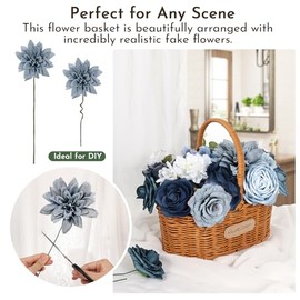 Juego de caja combinada de flores artificiales de color azul polvoriento, para centros de mesa de boda, arreglos para despedidas de soltera, decoración de fiesta, flores falsas para el