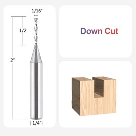 SpeTool 1/4 Inch Shank Down Cut Spiral Router Bit, 1/16 Inch Cutting Diameter, HRC55 Solid Carbide End Mill, 1/2 Inch Cutting Length for Wood Carving