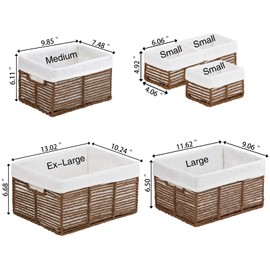 Vagusicc Wicker Storage Basket, 6 Pack Baskets for Organizing, Wicker Baskets with Handle, Rectangular Wicker Baskets for Storage Shelves, Cube Storage Bins for Closet/Clothes/Dresser, Brown