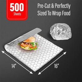 Insulation Sandwich Wrapping Paper Aluminum Foil Sheets - [100 Pack] - (14" x 16") - Aluminum Foil Sandwich Wrap Sheets For Sandwich Wraps, Burritos and BBQ