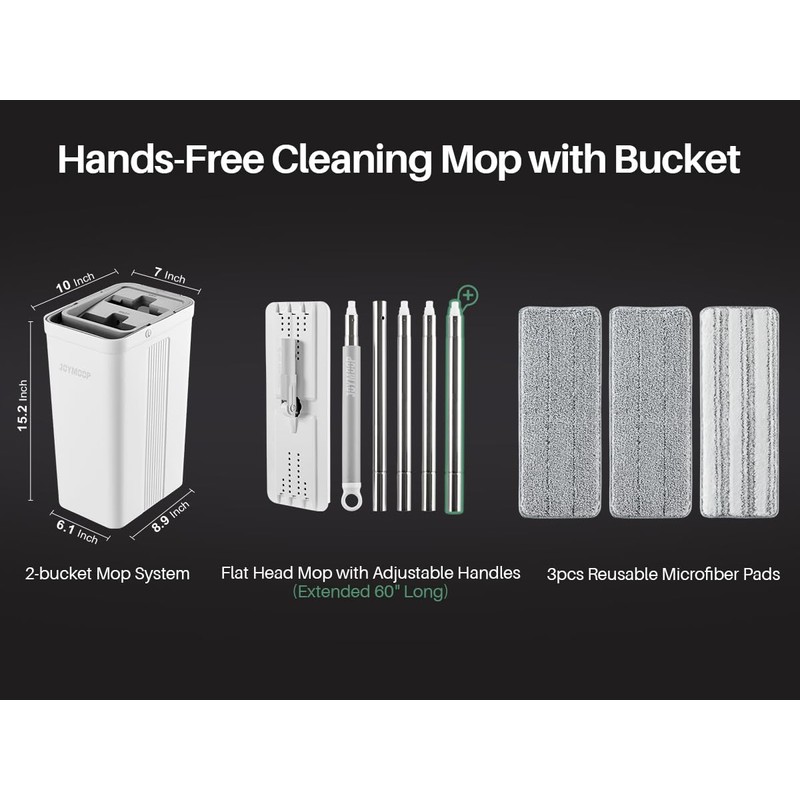 JOYMOOP Mop and Bucket with Wringer Set, White Flat Squeeze