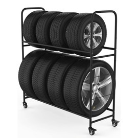 Rolling Tire Rack – Metal, Adjustable, Tire Stand & Protective Cover, Included 4 Adjustable Non Rolling Legs [Updated 48'' L with 4 Wheels Included]