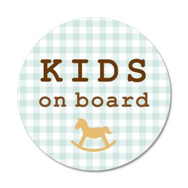 SignStore Moku's Gingham Plaid Kids on Board Sticker 4.5" Diameter Multicolor Vinyl Made in Japan Waterproof sticker_car_natural_06_gingham_Kids (Green)