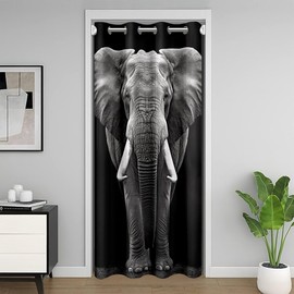 Elephant Doorway Curtain Privacy Wild Aniaml Room Divider Curtain Cover Soft Black White Elephant Print Insulated Thermal Curtains for Bedroom Room Divider Curtain Cover Door Curtain 52"x80" 1 Panel