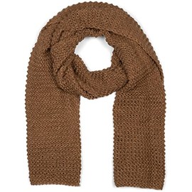 styleBREAKER 01018168 Women's Long Knitted Scarf with Waves Knitting Pattern, Warm Winter Knitted Scarf, Plain, brown