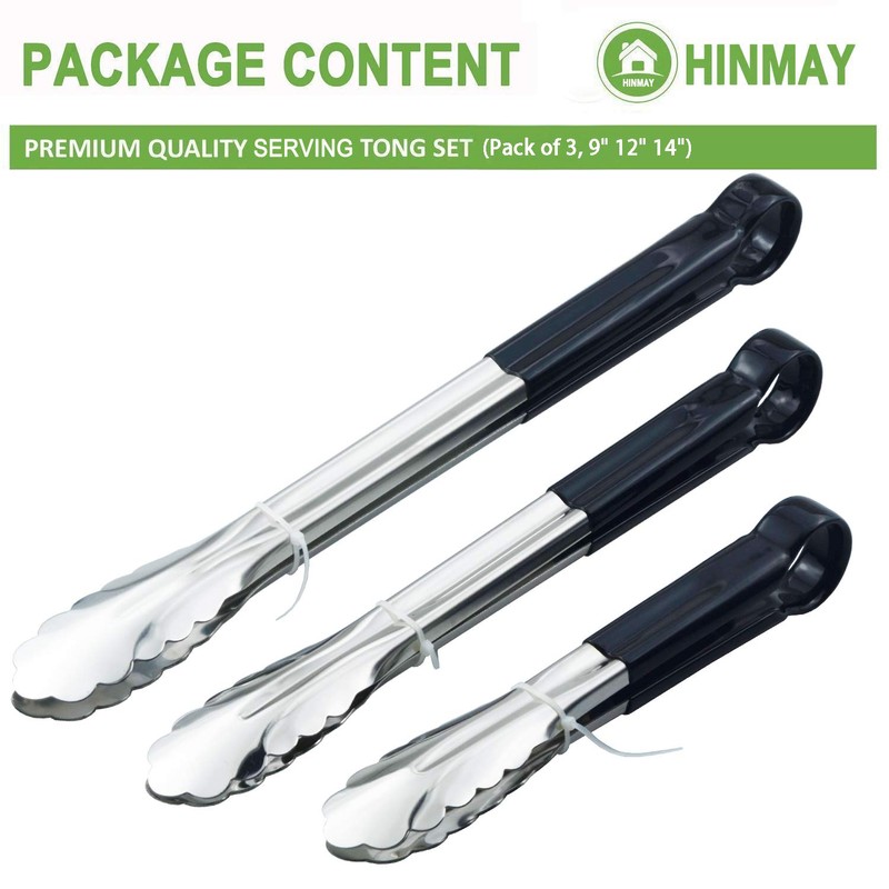HINMAY 3 Pack Kitchen Tongs with Comfort-Grip Handle Heavy Duty