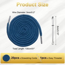 sourcing map 20pcs Drawstring Cords 51" Replacement Drawstring Hoodie String Sewing Tool with Easy Threader for Hoodie Sweatpants Jackets Pants Hats Coats Bags, Dark Blue