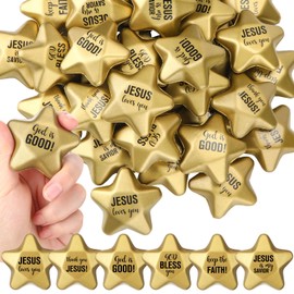 Deekin 36 Pieces Star Stress Balls 1.6 Inch Gold Mini Star Foam Balls Stress Star Relief Balls Stress Star Toys for Teens Adults School Student Bag Filler Party Decoration (Christian)