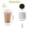 Pack of 4 Furniture Feet, Oak Wood, 6 cm Round