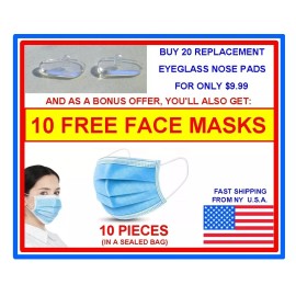 Unbranded GET (20) SOFT SILICON REPLACEMENT EYE GLASS NOSE PADS + GET 10 FREE FACE MASKS