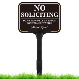 No Soliciting Sign for House with Adjustable Height Stake Set-14x10 Inch/42 Inch High-50-mil Thick Aluminum-Portable No Soliciting Yard Sign for Home Front Door and Business -Plug and Play Ready-White