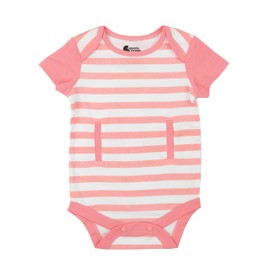 Spoonie Threads Salmon Stripe Short-Sleeve G-Tube Bodysuit | Preemie to 24M | G-Tube, Catheter, NICU/PICU, Port-friendly adaptive clothing NEWBORN | SALMON