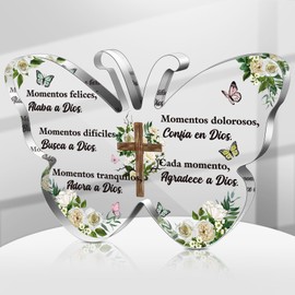 Shellwei Spanish Christian Acrylic Gift for Women Religious Inspirational Gift with Butterfly Shape Bible Verse Desk Decor Bible Verse Prayer Gift for Women Christmas Birthday Scripture Gift (Elegant)