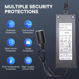 WODHMIEY Car Converter, Car Converter Adapter, Safe AC Adapter 100-240V to 12V 15A Converter, CE ROHS Certified, 1.5m Cable, Compatible with 12V Devices, for Car Fridges, Air Compressors, and More