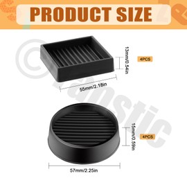 Tanstic 8Pcs 2x2 Square Rubber Furniture Caster Cups Round Rubber Caster Cups Rubber Anti Skid Caster Cups Rubber Furniture Coasters Non Slip Furniture Pads for Couch Table Bed(Black)