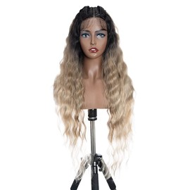 FASHION IDOL Lace Front Curly Wigs 31 Inches with Baby Hair Long Synthetic Natural Water Wavy Wig for Black Women Ombre Blonde with E Type HD Lace Wig