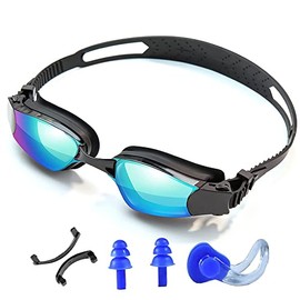 KOZATO Swimming Goggles, Swim Goggles, Includes Ear Plugs, UV Protection, Anti-Fog, Anti-Fog, Waterproof, Wide Field of View, 3D Ergonomic Design, Belt Adjustable, UV Protection, For Adults 10 Years