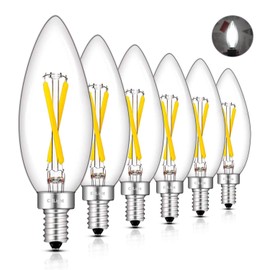 CRLight 2W 4000K Daylight White LED Candelabra Bulb, 30W Equivalent 300LM, E12 Dimmable LED Chandelier Light Bulbs, Antique Style B10 Clear Glass Candle Torpedo Tip, 6 Pack