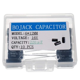 BOJACK 220uF 16V 6X12mm Capacitors 220 MFD 16 Volt 0.24x0.47 Inch ±20% Aluminum Electrolytic Capacitors(Pack of 10 Pcs)