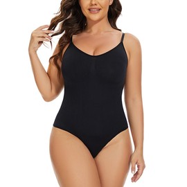 2XK-NOV Shapewear Damen Body mit Extra leichte Kontrolle, Formende Body Shaper, Bauchweg Shaping Bodysuit Women, Mit Verstellbarer Schultergurt (Schwarz, XL)