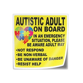Adult With Autism On Board Sticker Decals (3", 1 Piece) - Promote Awareness and Safety by Flippin Stickers
