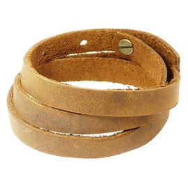 Men's Brown Leather Wrap Around Strap Wristband Bracelet - 04 - MAX Wrist Size 56CM