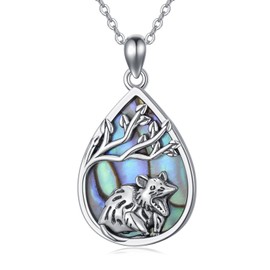 HUKKUN Opossum Necklace Sterling Silver Possum Pendant Necklace Abalone Shell Opossum Jewellery for Women