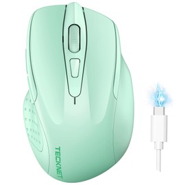 TECKNET Wireless Mouse (BT5.0/3.0 & 2.4G) Rechargeable 4800 DPI Silent Mouse 6 Buttons Bluetooth Mouse, USB A Mouse Wide Compatibility - Green
