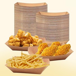 60 Pack 1lb Kraft Paper Food Trays, Heavy-Duty Paper Food Boat Disposable Serving Basket Tray for French Fries Nachos Snack Hot Dog Taco BBQ Popcorn Party Picnic Wedding Party (Brown)