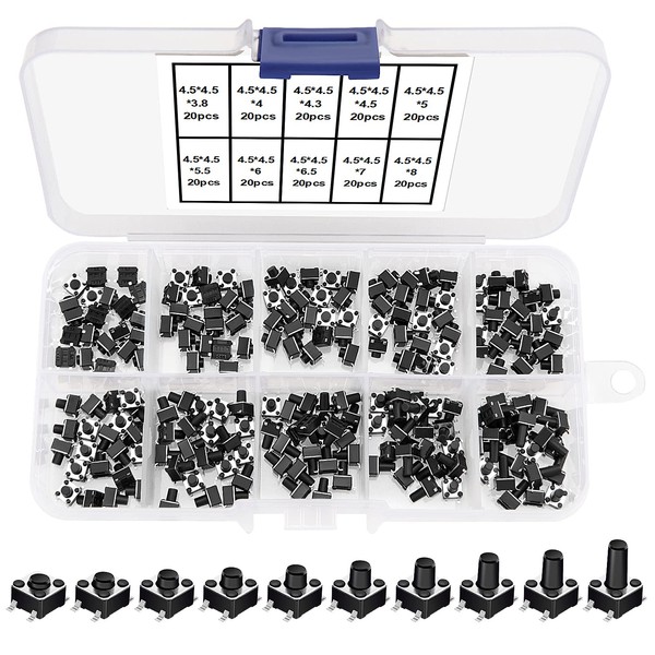 VooGenzek 200 Pieces 10 Values Micro Momentary Tactile Push Button