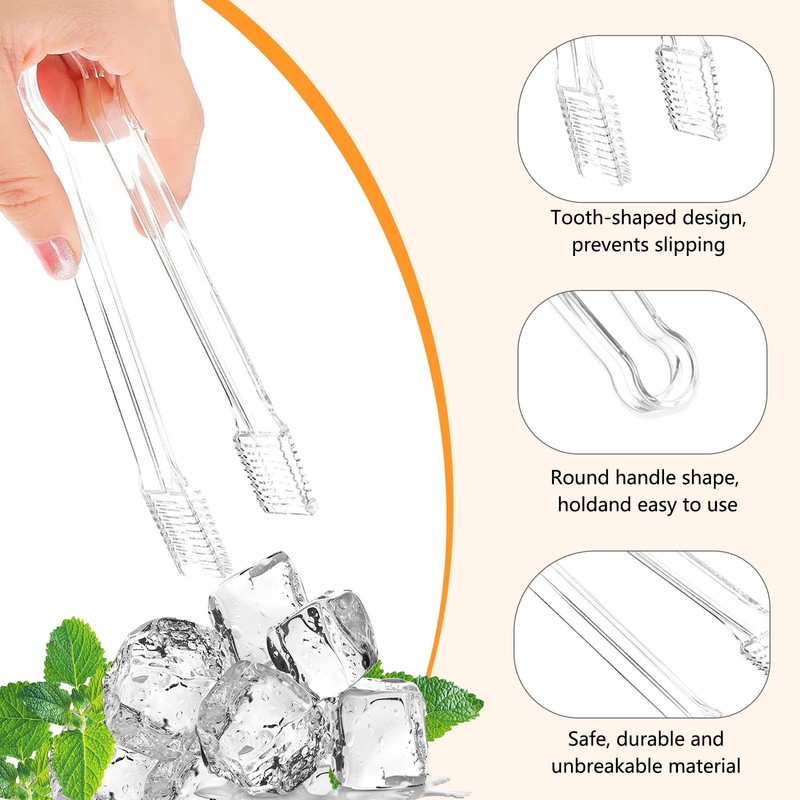 10 Stück Eiswürfelzange Transparent, Kleine Kunststoff Servierzangen für Buffet, Salat,
