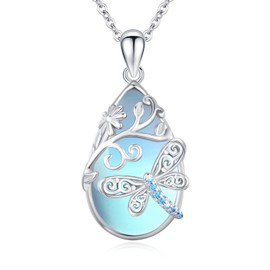Dragonfly Necklace for Women Sterling Silver Moonstone Chains Dragonfly Pendant Jewellery Gifts for Her Women Teenager Girls, Sterling Silver