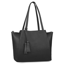 befen Black Genuine Leather Tote Bag for Women Work, Womens Tote Bags Shoulder Purses Totes with Compartments Handbags for Office Travel Casual
