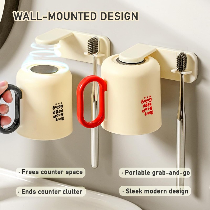 Magnetic Toothbrush Holder with Cup - Wall Mounted No Drilling