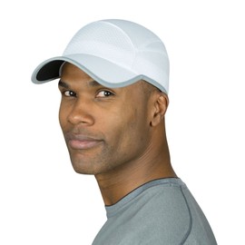 TrailHeads Reflective Running Cap | A Quick Dry Hat for Men | The Flashback 360 Sports Cap - White/Silver